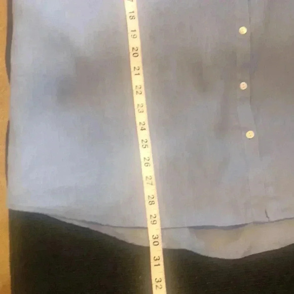 RACHEL ZOE Blue V Neck Collar Button Down 100% Linen Hi-Low Oversized Top - Picture 12 of 13